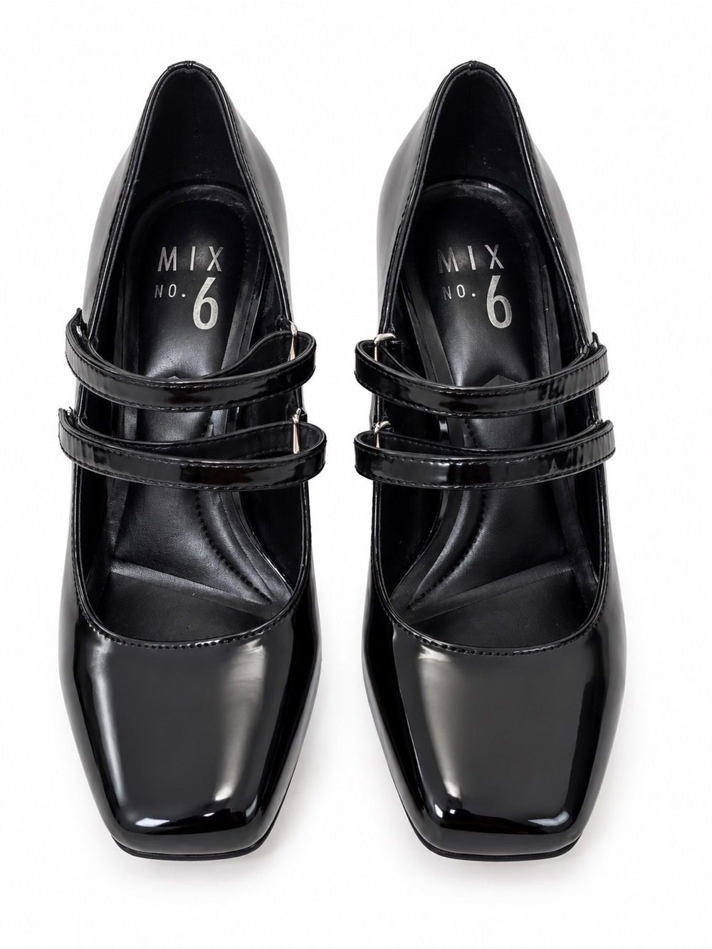 Mix No. 6 Glossy Black Double-Strap Mary Jane Heels